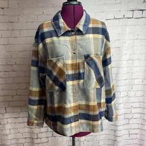 Brixton size XL blue and tan plaid Bowery soft brushed flannel jacket